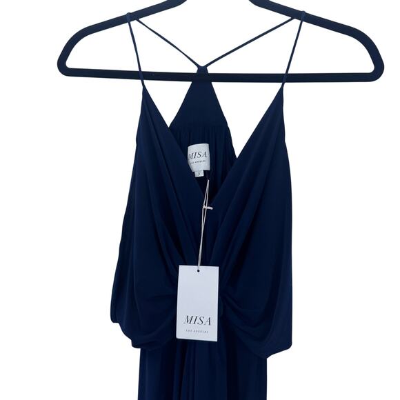 MISA Los Angeles Domino V-Neck Knot Front Maxi Dress in Navy Blue Size S NWT - Picture 11 of 12